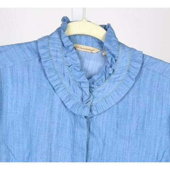 Soft Surroundings Chambray Ruffle Neck Button Down Blouse Size S - Picture 3 of 3